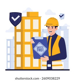 Safety regulation Occupational safety and health OSHA in construction flat style vector illustration concept