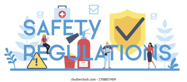 Safety Regulation Typographic Header Concept. Occupational Safety And Health Administration. Government Public Service Protecting Worker. Isolated Flat Vector Illustration