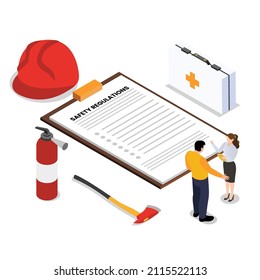 Safety regulations isometric 3d vector concept for banner, website, illustration, landing page, flyer, etc.