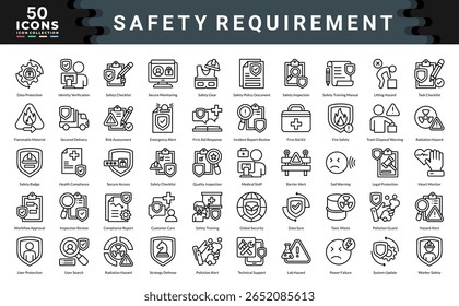 Safety Requirement icon collection. Simple outline vector illustrations.