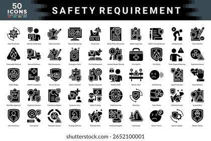 Safety Requirement icon collection. Simple glyph vector illustrations.