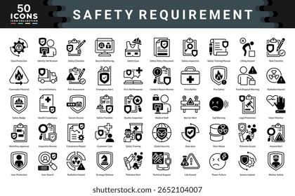 Safety Requirement icon collection. Simple black vector illustrations.