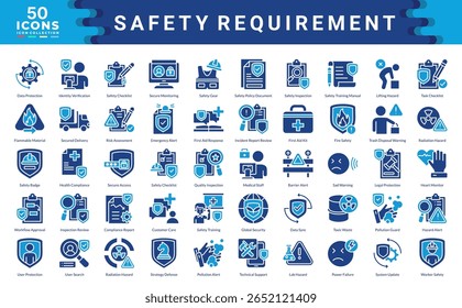 Safety Requirement icon collection. Simple  color fill vector illustrations.