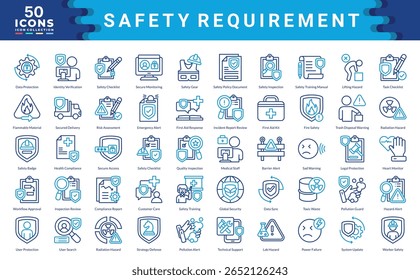 Safety Requirement icon collection. Simple color outline vector illustrations.