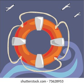 safety ring in a sea with birds