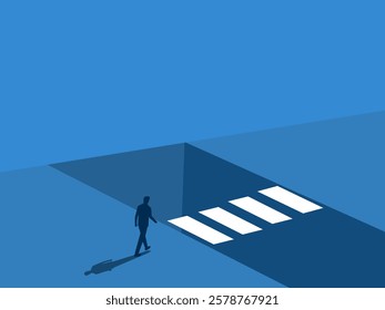 Safety and Risk, Businessman walks to the bridge over the gap of obstacles