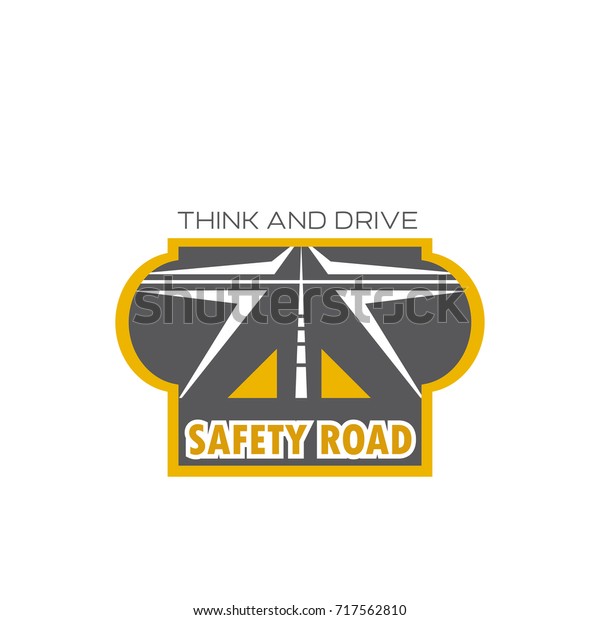Safety road isolated\
icon with highway crossroad. Intersection of asphalt freeway or\
street emblem for transportation or travel company symbol, traffic\
safety sign design.