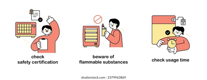 Safety rules for heating appliances Guide book. information character. outline simple vector illustration.