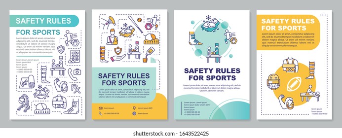 Safety Rules For Sport, Health, Proper Exercise Brochure Template. Flyer, Booklet, Leaflet Print, Cover Design With Linear Icons. Vector Layouts For Magazines, Annual Reports, Advertising Posters