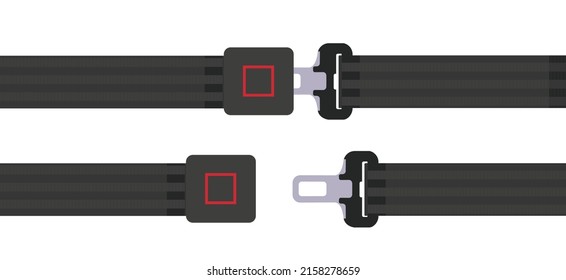 Safety seat belt, open and closed seatbelt isolated on white background. Road strap. Abstract concept car, airplane driver protection vector illustration