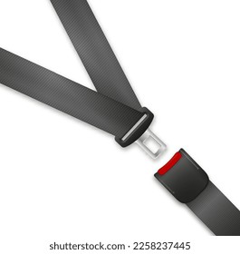 Safety seat belt, open and closed seatbelt. Art design road strap. Abstract concept car, airplane driver protection graphic element. Vector