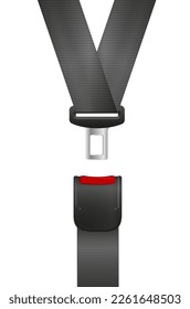 Safety seat belt, open and closed seatbelt. Art design road strap. Abstract concept car, airplane driver protection graphic element. Vector