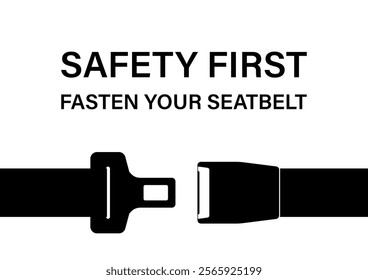 Safety Seatbelt. Car or Airplane Seatbelt. Fasten Your Seatbelt. Safety First.  Vector Illustration. 