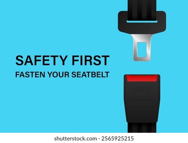 Safety Seatbelt. Car or Airplane Seatbelt. Fasten Your Seatbelt. Safety First.  Vector Illustration. 