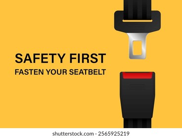 Safety Seatbelt. Car or Airplane Seatbelt. Fasten Your Seatbelt. Safety First.  Vector Illustration. 