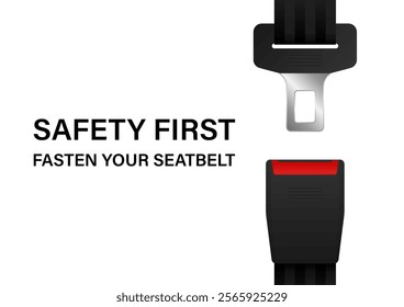 Safety Seatbelt. Car or Airplane Seatbelt. Fasten Your Seatbelt. Safety First.  Vector Illustration. 