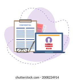 Safety and security access concept, a paper of confidential and computer screen shows username and password request, strong security system 