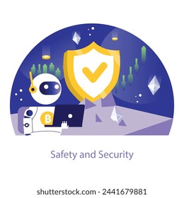 Safety and Security concept. An illustration highlighting the protective measures of crypto trading bots, featuring a shield symbol that ensures secure transactions in the volatile market.