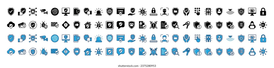 Colección de iconos de seguridad, seguridad, protección plana y color. Ciberespacio, internet, digital, red, computadora, aplicación, sitio web, dispositivo, en línea, tecnología. Trazo editable. Ilustración del vector