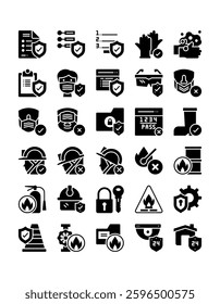 safety security protection solid icon set vector illustration