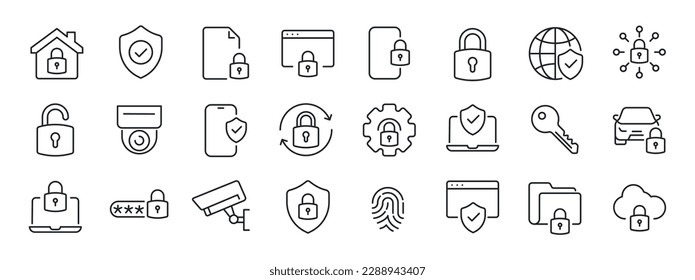 Safety, security, protection thin line icons. For website marketing design, logo, app, template, ui, etc. Vector illustration.