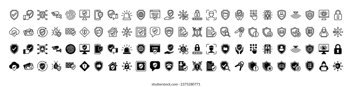 Safety, security, protection thin line and flat icons collection. Cyberspace, internet, digital, network, computer, app, website, device, online, technology. Editable stroke. Vector illustration