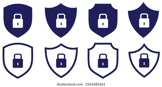Safety, security, protection thin line icons. For website marketing design, logo, app, template, UI ,Vector illustration.  Lock security icon, Set of security shield icons. Design eps 10 