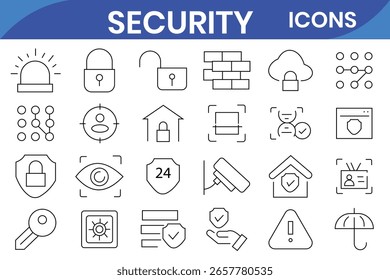 Sicherheit, Schutz, dünne Linien Symbole. Für Website-Marketing-Design, Logo, App, Vorlage, ui, etc. Vektorgrafik.