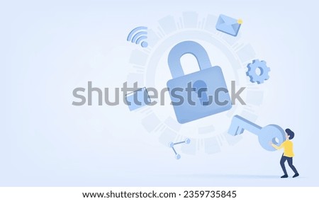 Safety and security technology concept. Business people holding big key to access account, personal detail, secure sensitive data from cyber-attack and other forms of online threats. 