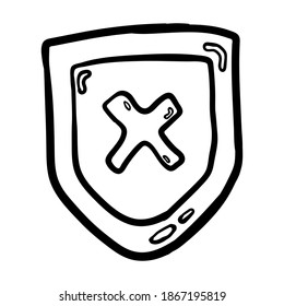 safety shield antivirus software protection lineart vector illustration icon design template with doodle hand drawn style