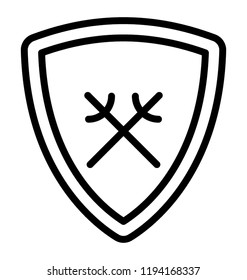 A safety shield having fighting swords in it depicting attack protection 