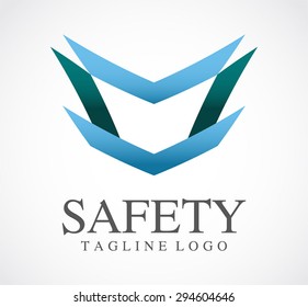 Safety shield line business blue logo element design vector shape icon symbol abstract template company