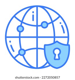 Safety shield with network globe denoting vector of network security