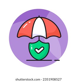 Safety Shield under Umbrella, vector of insurance, safety icon