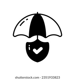 Safety Shield under Umbrella, vector of insurance, safety icon
