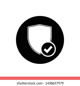 Safety shield vector icon, checkmark symbol. Simple, flat design for web or mobile app