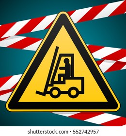 Safety sign. Caution - danger!  Autoloader. High-risk zone. Barrier tape. Vector illustration.