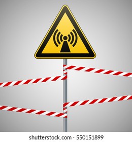 Safety sign. Caution - danger! Electromagnetic field. Barrier tape. Vector illustration.