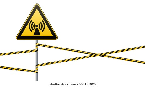 Safety sign. Caution - danger! Electromagnetic field. Barrier tape. Vector illustration.