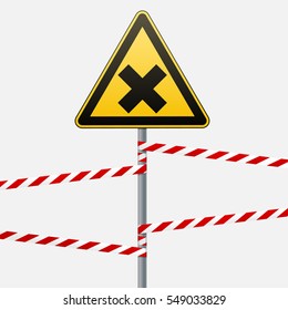 Safety sign. Caution - danger! Harmful to health allergic (irritant) substances. Barrier tape. Vector illustration.