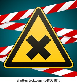 Safety sign. Caution - danger! Harmful to health allergic (irritant) substances. Barrier tape. Vector illustration.