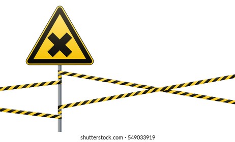 Safety sign. Caution - danger! Harmful to health allergic (irritant) substances. Barrier tape. Vector illustration.