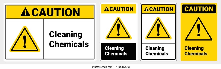 Safety sign Cleaning chemicals. Caution sign. OSHA and ANSI standard sign.