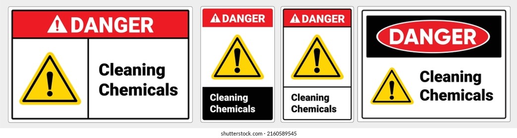 Safety sign Cleaning chemicals. Danger sign. OSHA and ANSI standard sign.