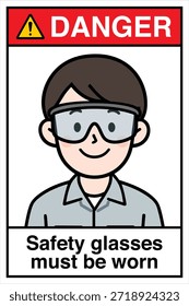 Aviso de advertência de perigo Segurança Primeiros óculos de segurança Proteção dos olhos deve ser usada