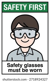 Aviso de advertência de perigo Segurança Primeiros óculos de segurança Proteção dos olhos deve ser usada