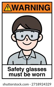 Aviso de advertência de perigo Segurança Primeiros óculos de segurança Proteção dos olhos deve ser usada