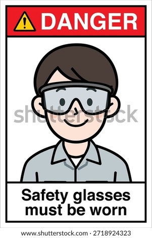Safety Sign Danger Warning Caution Notice Safety First Safety Glasses Eye Protection Must be Worn
