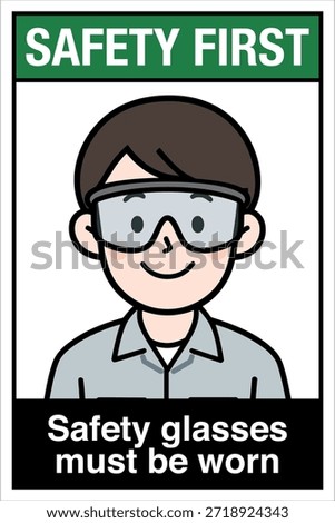 Safety Sign Danger Warning Caution Notice Safety First Safety Glasses Eye Protection Must be Worn