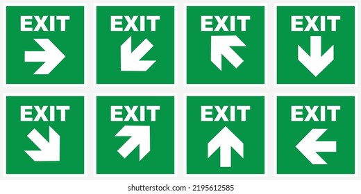 safety sign emergency exit stairs. square exit. arrow exit background green